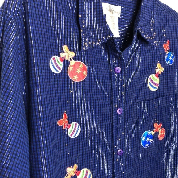 BOBBIE BROOKS Holiday Button Down Blouse - Picture 2 of 8